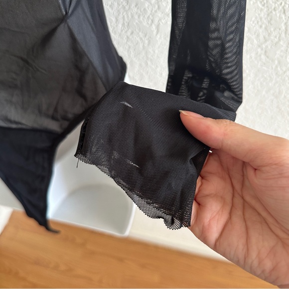 Zara Women’s Black Mesh Sheer Cutout Long Sleeve Bodysuit - Picture 6 of 8